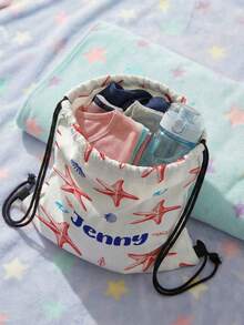 1pc Customizable Name Drawstring Backpack With Bow Pattern, Can Be Customized Based On Your Unique Design, Perfect For Boys, Girls, Teenagers, Print Your Own Name Or Print Your Sister's And Classmates' Names As Gifts To Give To Others - Multicolor - View 5