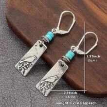 Vintage-Style Bird Pattern Rectangular Pendant Earrings, Inlaid With Artificial Turquoise, Exquisite Jewelry Accessories Suitable For Women's Casual Daily Wear - Silver - View 3