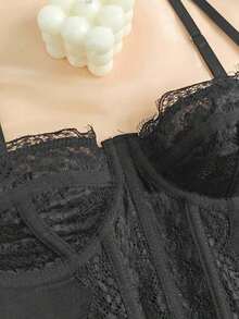 1 Piece Women's Lace Trim Fitted Crop Top, Sexy Tight Corset Top, Suitable For Party, Travel, Gathering, Christmas, Valentine's Day, Casual Summer, Black - 賽萊斯特 - 查看 9