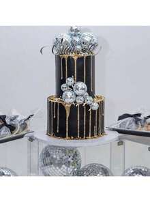 19 piezas Adornos para pastel de bola de disco o adornos individuales de feliz cumpleaños, decoraciones de bola de disco de espejo plateada para pastel y cupcakes, adecuadas para fiestas con temática de música disco de los 70, 80 y 90 (los adornos para pastel se deben usar con palitos blancos) - Láser 1 - Ver 5