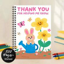1pc Spiral Bound Notebook With Cute Rabbit In Teapot Design, Vibrant Floral & Butterfly Theme, Ideal For Inspirational Writing, Suitable For School Or Office Use, Unique Gift For Friends And Colleagues, Lined Pages - K - View 4