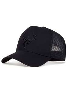 1 Men's Mesh Baseball Cap With Antler Embroidery – Adjustable, Sun-Protective Casual Hat For Summer Travel, Beach Parties, And Daily Wear - Black - View 8