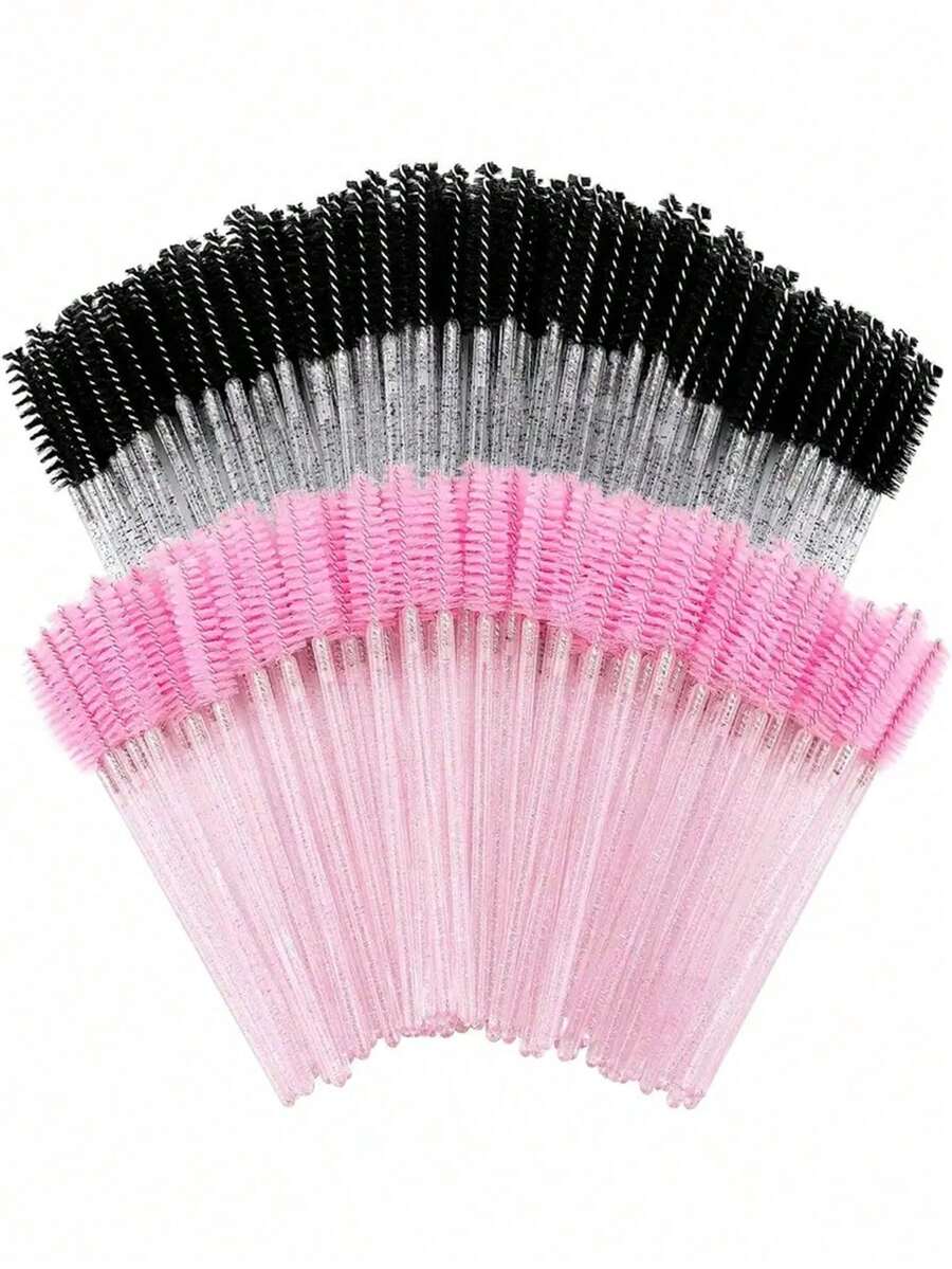 50pcs/1pcDisposable Mascara Wand Set - Pink & Black Nylon Spoolies With ABS Handles. Includes Brow, Eyeshadow & Mini Makeup Brushes. For Lash Extensions, Eyebrow Grooming And Makeup Application.
