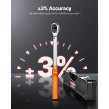 Click Torque Wrench Set, 3/8 Inch Drive, 5-60 N.M / 3.7-44.3 Lbf.Ft, Dual-Direction, 72-Tooth, ±3% High Precision, With Sockets, Bits, Extension Bar, Spark Plug Sockets, Adapter, Orange - 3/8 Inch - View 3