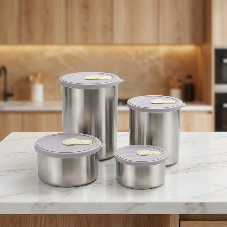 Contenedor de alimentos de acero inoxidable 304, caja sellada apilable para refrigerador para mantener la frescura, caja de almacenamiento de frutas, verduras y carne con tapa, caja de conservación de alimentos de gran capacidad, adecuada para el almacenamiento y organización de alimentos en la cocina - Multicolor - Ver 1