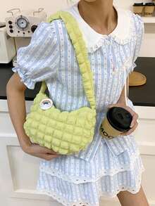 1pc Solid Color Soft Puffy Quilted Underarm Bag, Ruched Cloud Shoulder Bag, Lightweight Nylon Versatile Small Bag, Suitable For Girls/Students/Young People, Ideal For Daily/Outing/Date/Shopping! - Fy-6005 - View 14