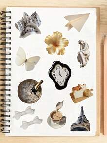 59 piezas Pegatinas de estilo minimalista para chica limpia de oficina, pegatinas decorativas transparentes para portátil, maleta, scrapbook - A - Ver 5
