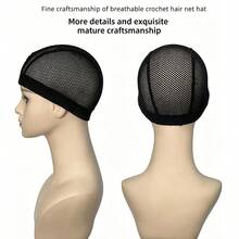 2/4 قطعة غطاء شعر مستعار U-Part مقاس 1.4X3 بوصة (تقريبًا 3.6X7.6 سم)، يستخدم لصنع أغطية الشعر المستعار من الدانتيل، غطاء شعر مستعار شبكي مرن منسوج ذو قمة مستديرة (أسود) - مشاهدة 10