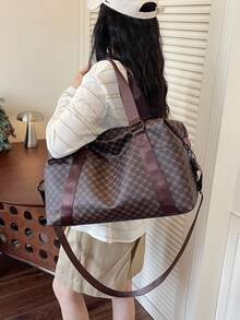 New Fashionable Travel Bag With Jacquard Pattern, Minimalist Niche Design, Stylish And Popular, Suitable For Short Trips, Fitness, With Spliced Color Blocks, Large Capacity, Versatile - Gold - View 4