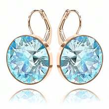 arete de solitario para mujer, adornados con cristales austriacos, caída de palanca, perfectos para cualquier ocasión, regalo ideal para mujeres - Chapado en oro aguamarina, 10 mm - Ver 2
