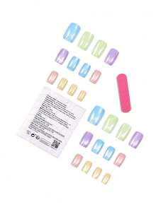 Press On Nails Medium-Long Round-Tip Nails Fake Nails Dreamy Rainbow Aurora False Nails Laser Glossy Full Cover Stick On Nail Reusable Artificial Glue On Nails For Women Manicure 24Pcs - Multicolor - View 6