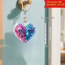 1pc Heart-Shaped Rhinestone Stitch & Angel 2D Acrylic Keychain, Lilo & Stitch Cartoon Couple Pendant Key Ring, Shiny Crystal Bag Charm, Valentine's Day Birthday Gift, Suitable For Teenage Girls, Women's Car Backpack Handbag Accessory, Cute Keychain, Women's Keychain, Key Chain, Keychain Pendant, Women's Car Accessory, Back To School - Multicolor - View 4