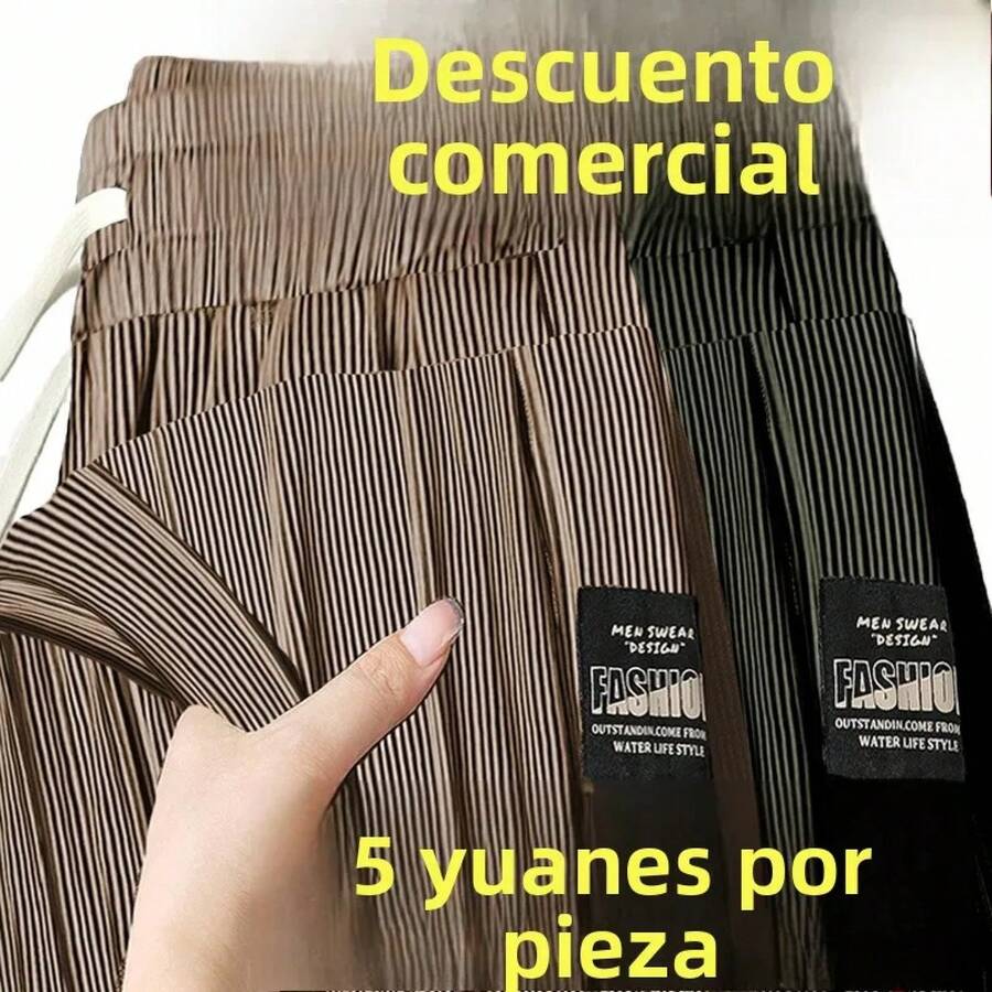Pantalones casuales de pierna recta para hombre, pantalones largos deportivos resistentes a la suciedad, finos y ligeros para... - negro+marrón - Ver 1