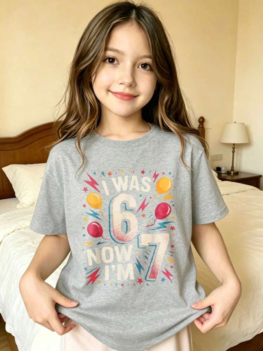 Colorful Numbers And Stars Design Printed T-Shirt For Kids - Grey - View 1