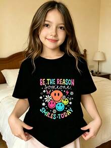 Be The Reason Someone Is Smiling Today. Printed T-Shirt For Kids. - 黑色 - 查看 7