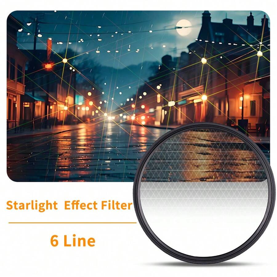 Filtro de estrella QZSD, filtro de efecto fotográfico, puede presentar efecto de estrella de 6 líneas, también llamado filtro de estrella, adecuado para la toma nocturna de fuentes de luz concentradas. Aplicable para la instalación frontal en cámaras DSLR y lentes sin espejo