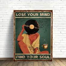 1pc Vintage Vinyl Record Unframed Canvas Wall Art- Inspirational Quote "Lose Your Mind Find Your Soul", Music-Themed Wall Decor, Perfect Gift For Him& Her, Ideal For Living Room Or Bedroom Decor - 666 - View 11