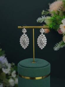 5pcs Luxury Series Royal Style Large Geometric Design Bridal Wedding Set, Handmade Inlaid White Cubic Zirconia, Includes Necklace, Bracelet, Earrings, Ring, Suitable For Daily Wear And Wedding, Wedding Anniversary Gift. (High-End Gift Box Packaging) Free - Geometric Shape Set - View 7