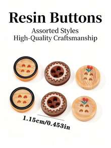 100pcs Wood Grain Texture Resin Buttons, 4-Hole Round Design, 0.453 Inch, Minimalist Versatile For Shirts, Dresses, Jackets, Coats, Clothing DIY Sewing Accessories (Mixed Set) - Wood Grain - View 5