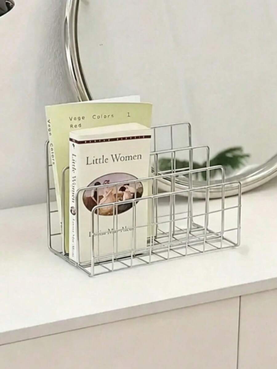 Modern Metal Bookshelf With 3-Tier Storage Baskets, Minimalist Iron Desktop Organizer, Desktop Storage Rack, Bookshelf Storage Rack, Multifunctional Magazine And Newspaper Storage Box, Suitable For Home Office Storage And Decoration - Multicolor - View 1