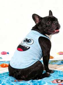 LUCKIE PAW 1pc Big Eye Pattern Pet Vest, Physical Flea Protection, Reduces Shedding, Insulated & Breathable, Suitable For Large And Small Dogs And Cats Indoor - Baby Blue - View 3