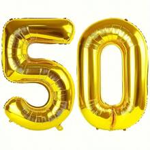 2入 40吋金色數字鋁箔氣球，金色數字50，適合50歲生日派對慶祝、週年紀念派對裝飾用品 - 50 - 查看 7