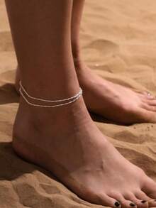 Tobillera de diseño minimalista, versátil para playa, vacaciones, uso diario, regalo adecuado para - Plateado - Ver 2