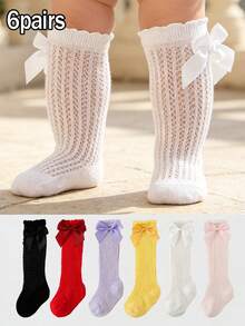 6 Pairs Baby Girls' Socks, Infant Bow Cotton Lace Mesh Over-The-Knee Socks For Summer, Newborn Princess Long Socks - Multicolor - View 10