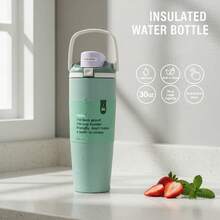30oz Stainless Steel Insulated Mug/Coffee Mug/Car Mug - Convenient And Portable Multi-Functional Water Bottle - Perfect For Cars, Homes, Work And Travel, Suitable For Drinking Hot And Cold Beverages, Easy To Clean, Double-Necked Bottle, Suitable For Home/Office/Gym. - màu xanh lá - Xem 2