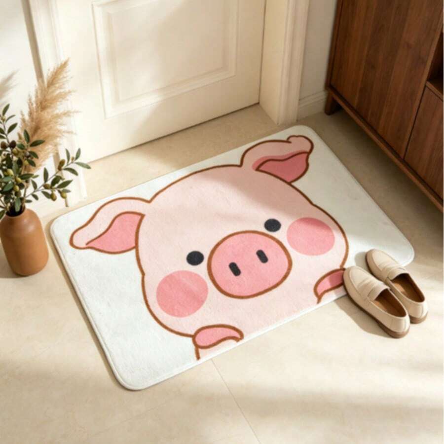 1pc Pink Pig Bathroom Mat, Bathroom Rug, Door Mat, Small Rug, Carpet, Floor Mat, Home Decor, Area Small Rug, Outdoor Mat, Home Decor, Area Rug, Bedroom Rug, Washable Carpet - Multicolor - View 1