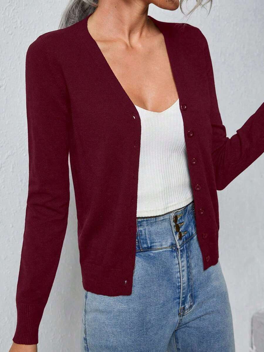 delgado de mujer con botones frontales y estampado de lunares casual - Burdeos - Ver 1