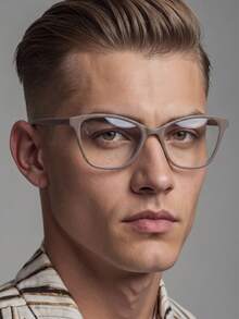 1副男士沙灰色猫眼框简约艺术透明眼镜 - 砂灰 - 查看 1