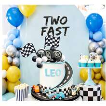 16pcs Racing Flag Cake Decoration Set, Includes Motorcycle Helmet, Steering Wheel, Racing Theme Boy 1st Birthday Party Decor - Racing - View 1