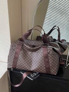 New Fashionable Travel Bag With Jacquard Pattern, Minimalist Niche Design, Stylish And Popular, Suitable For Short Trips, Fitness, With Spliced Color Blocks, Large Capacity, Versatile - Gold - View 8