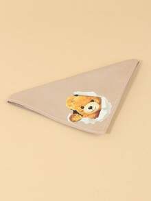 Comfortable Soft Polyester Pet Scarf, Khaki Background With Teddy Bear Pattern, Dog Accessory, Pet Supplies, Happy Dog, With Cartoon Print, Suitable For Cats And Dogs For Indoor Or Outdoor Use - Khaki - View 7