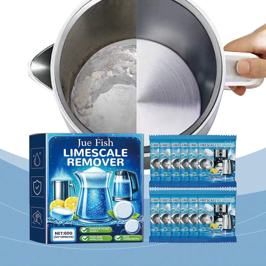 Lemon Effervescent Cleaning Tablets, Powerful Scale Remover, Removes Limescale Buildup On Metal Containers And Kitchenware - Solid State - View 1