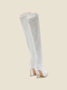Women's Pointed Toe Side Zipper Stiletto Heel Over-The-Knee Boots, Sexy Classic Fashion Boots For Autumn/Winter - White - View 5