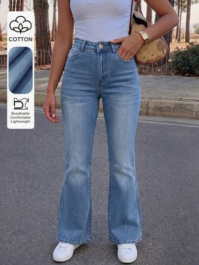 Women's Washed Denim Skinny Flare Jeans, Casual Daily Style