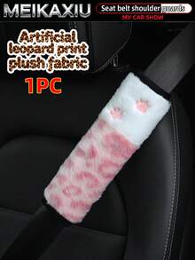 MEIKAXIU 1pc/2pcs New Leopard Print Plush Paw Print Car Seat Belt Shoulder Cover, Anti-Chafing Pressure Relief Comfortable Car Interior Accessory For Women - Leopard Print Plush Paw Print Style - View 14