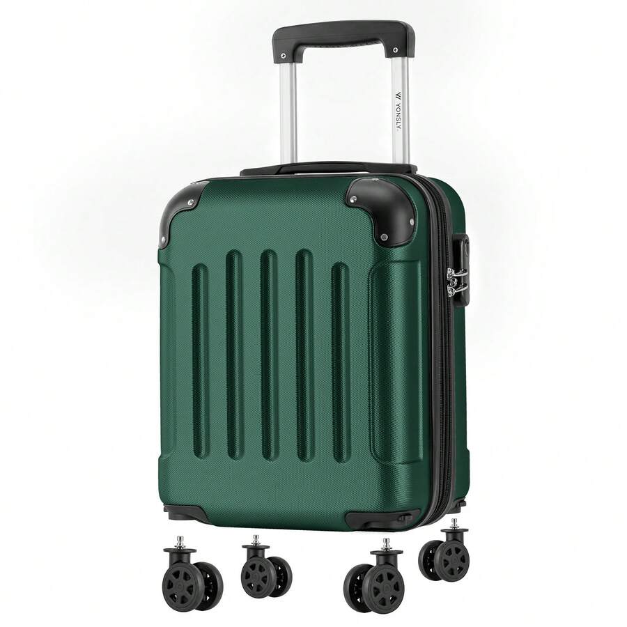 YONSLY 16 Inch Suitcase With Detachable Wheels 360° Combination Lock Double Zipper Soft Rubber Handle Trolley Travel Suitcase For Vacation - 深綠 - 查看 1