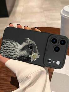 1pc Falcon Pattern Fashionable Personalized Cool Style Gift For Friends, Family, Yourself, Couples, Black Matte Soft Protective Case Compatible With Apple, - Black - View 5