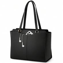 Handtasche Damen Groß Shopper Tasche Damen Wasserdichte Laptoptasche 14 Zoll PU Leder Tote Bag mit Reißverschluss Innentasche Arbeitstasche Schultertaschen Henkeltasche - Schwarz - Übersicht 2