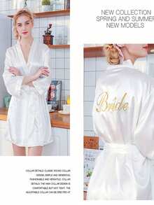 Customized Satin Embroidery Bridal Robe, Half Sleeve Design, Customized Bridesmaid Bridal Robe,Customized Bridal Robe, Bridesmaid Prep Robe - Multicolor - View 3