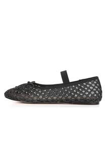 Ballet Flats For Womens Mesh Flat Breathable Closed Round Toe Bowknots Elastic Strap Party Dressy Dancing Casual Comfortable Raffia Ballerina Fishnet Shoes Chic Spring Summer Sandals For Ladies - Black - View 3