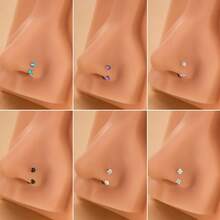 2pcs/Set ASTM F-136 Titanium Alloy 20G Micro Horseshoe Nose Ring & Grip Tool - Sparkling Zirconia Nose Ring, Suitable For Cartilage, Tragus Or Helix Piercing - Silver - View 3