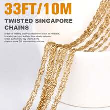 33 Feet 18K Gold PVD Plated Singapore Chains Roll, 1.7mm Width 304 Stainless Steel Gold Twisted Link Chain Bulk Spool Jewelry Making - 1.7MM Stainless Steel - View 4
