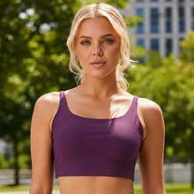 Acqua Bronze Women's Fitness Top With Thin Straps, Elasticated, Lined, Zero Transparency Essential - 葡萄 - 查看 4