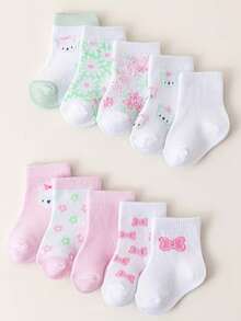 10/20 Pairs All Season Butterfly Cat Flower Simple Neutral Children's Socks - Multicolor - View 10