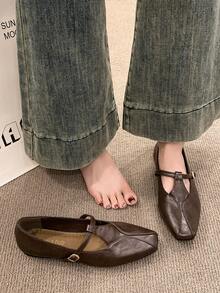 2026 Spring/Autumn New Square Toe Mary Jane Shoes, French Style Comfortable Soft Bottom Casual Shoes For Women - Brown - View 7