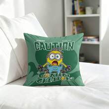 Miniso Minions "Caution Content Creator" Throw Pillow Cover, Green Funny Cushion Case For Couch Sofa Bedroom Living Room Home Decor - Color - View 6